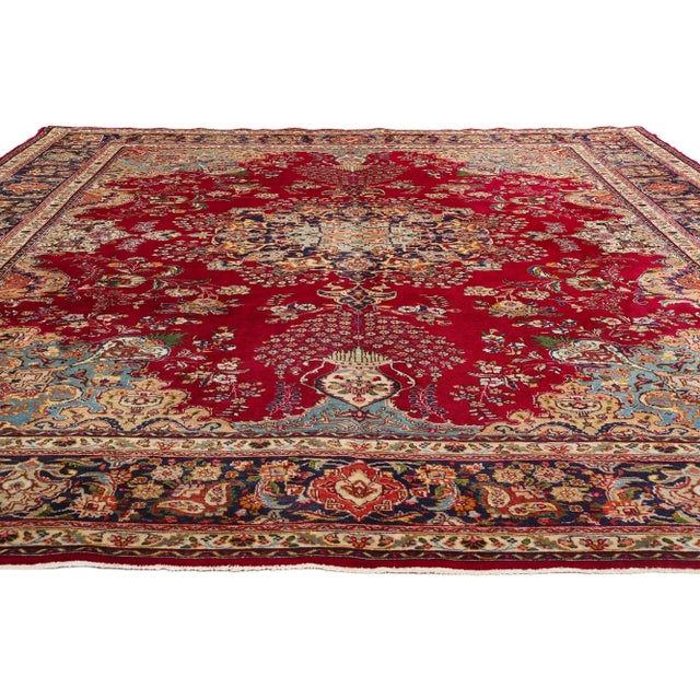 English Vintage Red Persian Tabriz Rug - 10'01 X 12'07 For Sale - Image 3 of 9