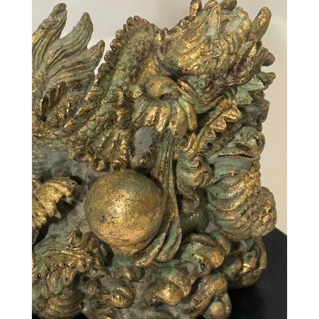 1930s Imperial Japanese Lacquer Base With Verdigris Dragon Sculpture Set For Sale - Image 9 of 11
