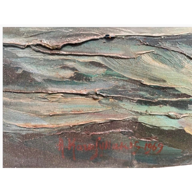 Impressionist Painting – Mid-Century Impressionist Seascape With Crashing Waves & Seagulls (1969) For Sale - Image 3 of 12