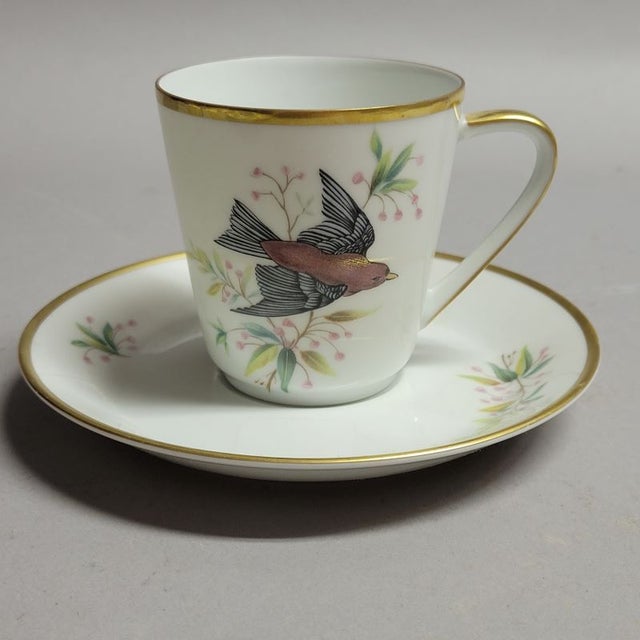White Vintage Hutschenreuther Germany Noblesse Audubon Bird Porcelain Demitasse Cups & Saucers, Set of 4 For Sale - Image 8 of 13