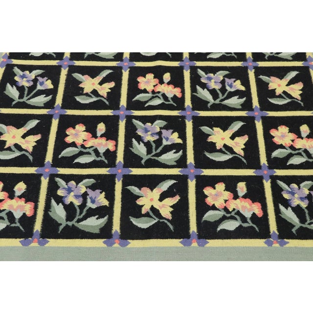 Vintage Chinese Floral Kilim Rug - 04'01 x 06'03 For Sale - Image 4 of 9