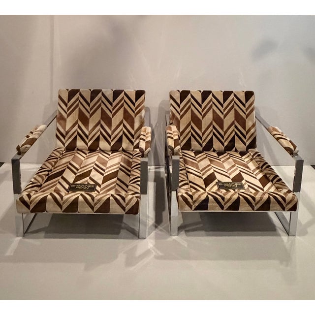 Pair of Milo Baughman Chrome and Plush Upholstered Club Chairs For Sale - Image 10 of 12