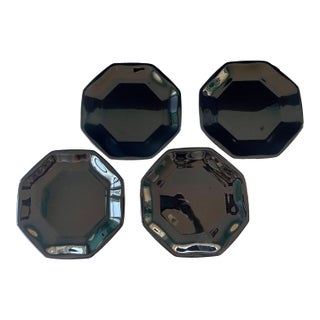Vintage Black Glass Salad Plates by Arcoroc Octime – Set of 4 – 7.5" – Set of 4 For Sale