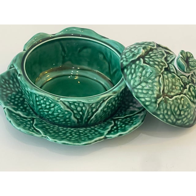 Pair Majolica Covered Tureens Green Cabbage , by Sarreguemines For Sale In West Palm - Image 6 of 12