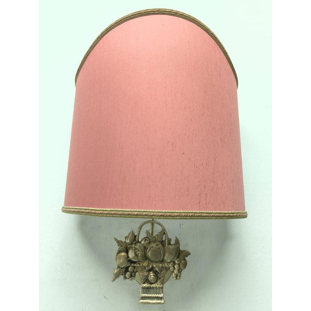 Fabric Fan Lampshade with Cast Fruit Decoration, 1950s For Sale - Image 9 of 11