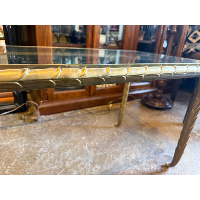 1940s Vintage Brass Coffee Table With Leaf Motif in the Style of Maison Jansen For Sale - Image 5 of 11