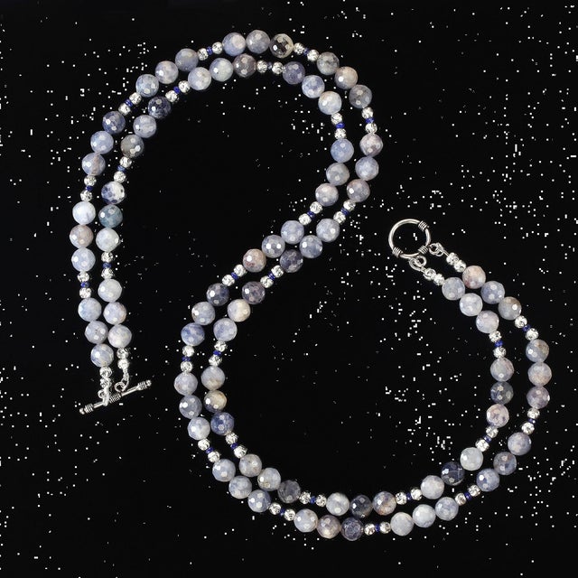 2020s Two Strand Translucent Iolite Necklace With Silver Accents For Sale - Image 5 of 8