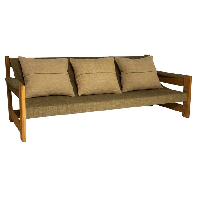 1960s Danish Mid-Century Oak Frame Sling Sofa With Upholstered Cushions For Sale - Image 15 of 18