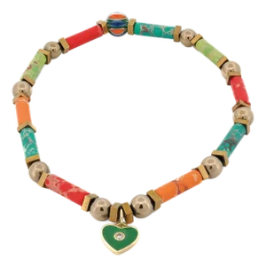 Playful Spirit Gold Anklet with Jasper & Heart Charm
