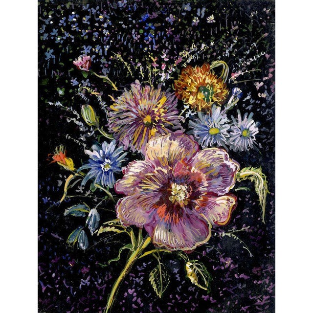 An original mid-20th-century gouache painting, Gustave Bourgogne, Rose and Daisies.A lively gouache painting of a rose,...
