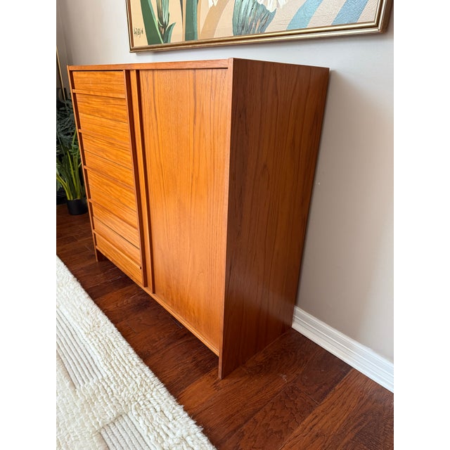 Vintage 1970s Danish Teak Tallboy Chifforobe For Sale In Houston - Image 6 of 12