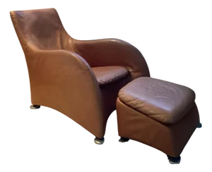 Set of Lounge Chair and Ottoman in Cognac Leather by Gerard Van Den Berg, 1980s
