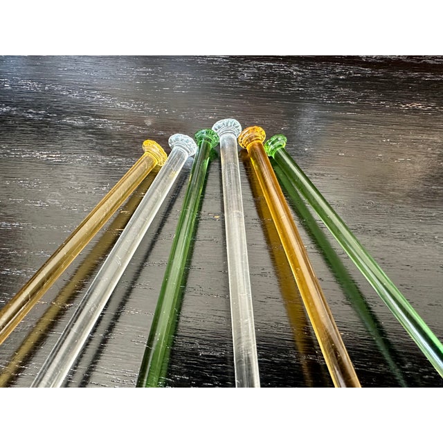 Green Hand Blown Glass Cocktail Muddler Drink Stirrer Swizzle Sticks For Sale - Image 8 of 18