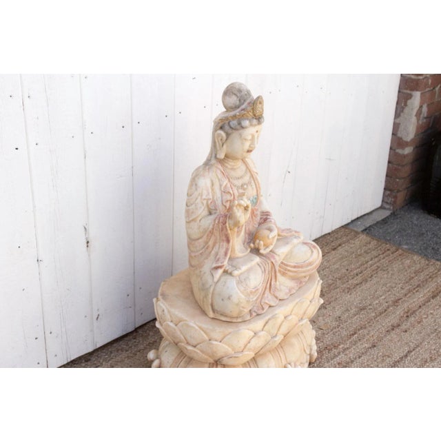 Exceptional Finely Carved Marble Buddha For Sale - Image 10 of 13