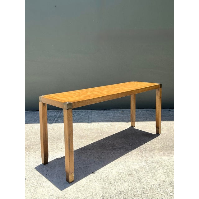 Wood Vintage Brass Detail Campaign Console Table For Sale - Image 7 of 12