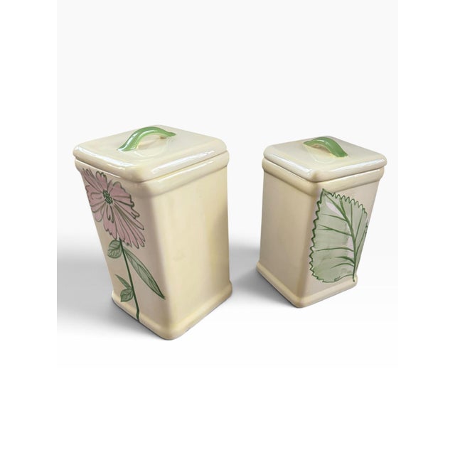 1990s Vintage 1999 Art Home International Floral Ceramic Canisters, a Pair For Sale - Image 5 of 8