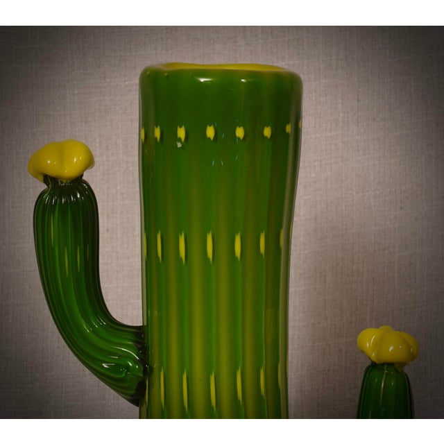 Murano Green and Yellow Art Glass Vase, 2000 For Sale - Image 4 of 9