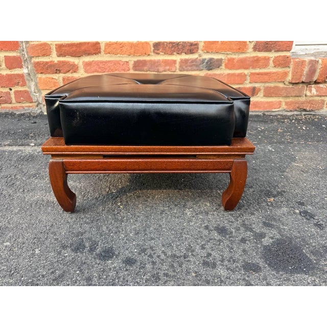 Chinoiserie Vintage Chinoiserie Style Vinyl Faux Leather Footstool For Sale - Image 3 of 11