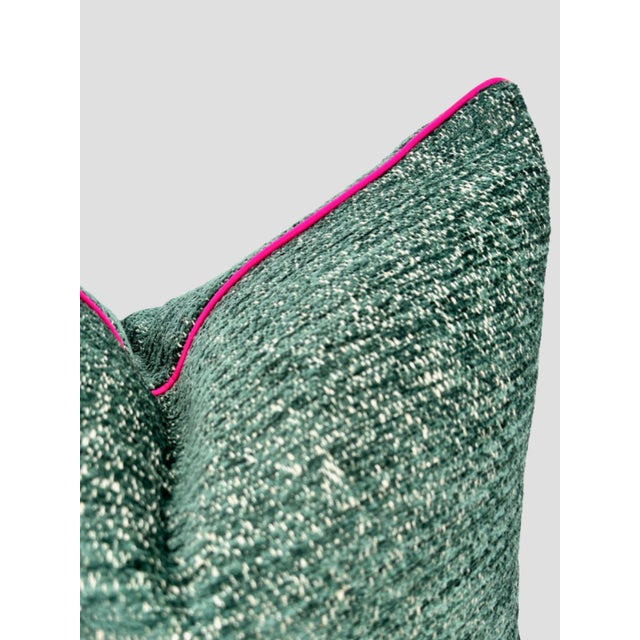 Green Peacock Blue Chenille Pillow Pair For Sale - Image 8 of 8