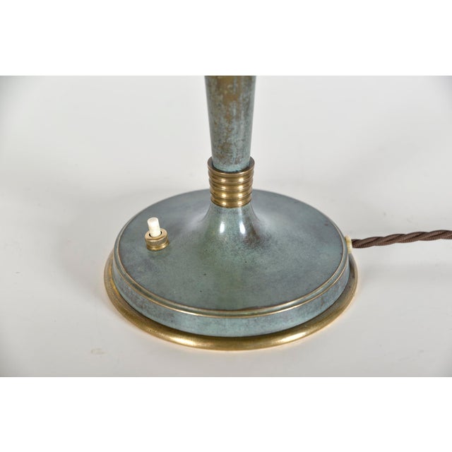 French Art Deco Verdigris Green Brass Mushroom Desk Light, 1930s For Sale - Image 15 of 18