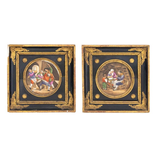 Continental Painted Porcelain Plaques, Pair For Sale