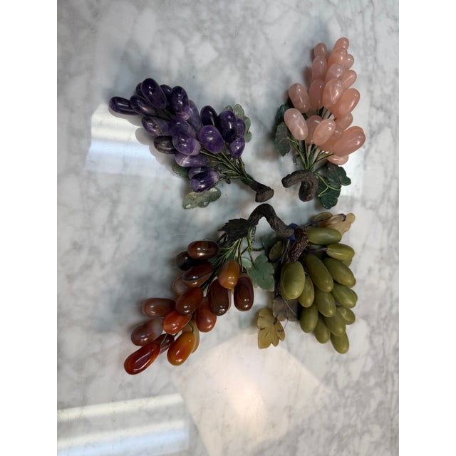 Mid 20th Century Vintage Chinese Carved Gemstone Grape Clusters - Set of 4 For Sale - Image 5 of 9