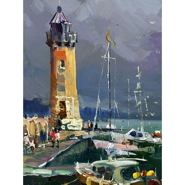 Oil Painting Ships Moored at the Lighthouse Yuriy Suprunchuk For Sale - Image 6 of 11