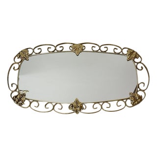 Vintage Oval Mirror with Brass Frame, 1950s For Sale