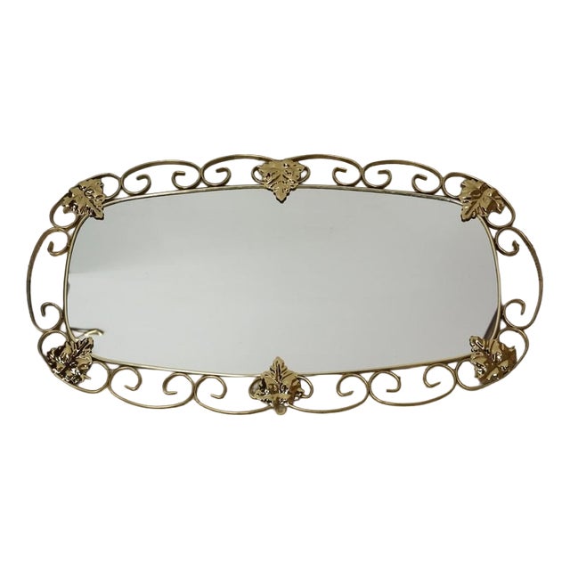 Vintage Oval Mirror with Brass Frame, 1950s For Sale