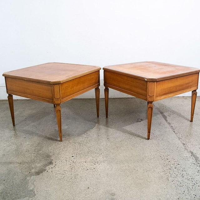 1960s 1960s Mid Century Modern Nightstands End Side Tables Cherry Brass Single Drawer MCM For Sale - Image 5 of 12