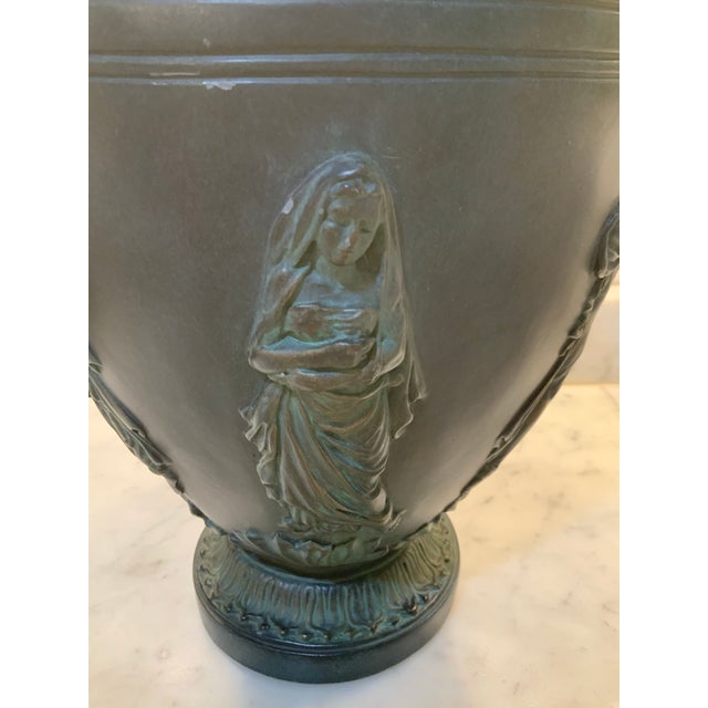 1960s Vintage 1962 Austin Productions Neoclassical Verdigris Vase – 14” Greek Relief Vase for Classic Revival, Neoclassical & Art Nouveau Decor. See Pics! For Sale - Image 5 of 11