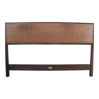 1950s Dunbar Dark Mahogany and Cane Full Headboard For Sale