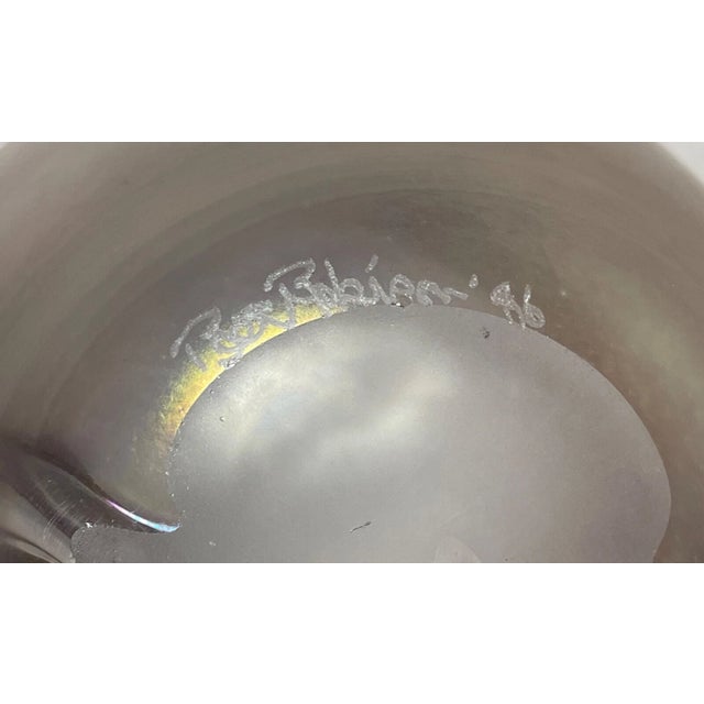 Pink Original 1996 Hand Blown Aurene Iridescent Peet Robinson Studio Art Glass Vase For Sale - Image 8 of 14