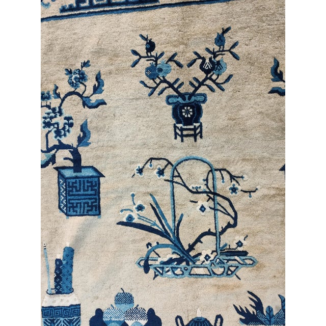 Beige 1930s Antique Beige Medallion Chinese Peking 100 Antiques Knotted Wool Rug For Sale - Image 8 of 12