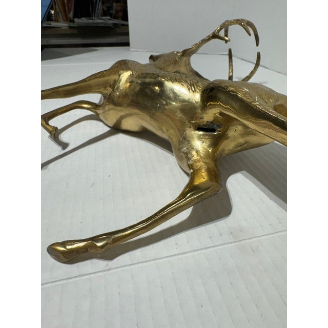 Rare and Elegant Vintage Brass Stag With Textured Fur and No Spots For Sale - Image 6 of 8