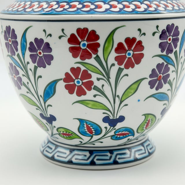 Traditional Handmade Ceramic Classic Vase (30cm) – Cobalt Blue Shoulder & Spring Blossoms – Timeless Floral Decor For Sale - Image 3 of 9