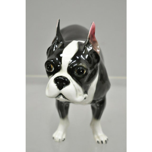 Vintage Mid Century Ceramic Black White Boston Terrier Dog Figurine