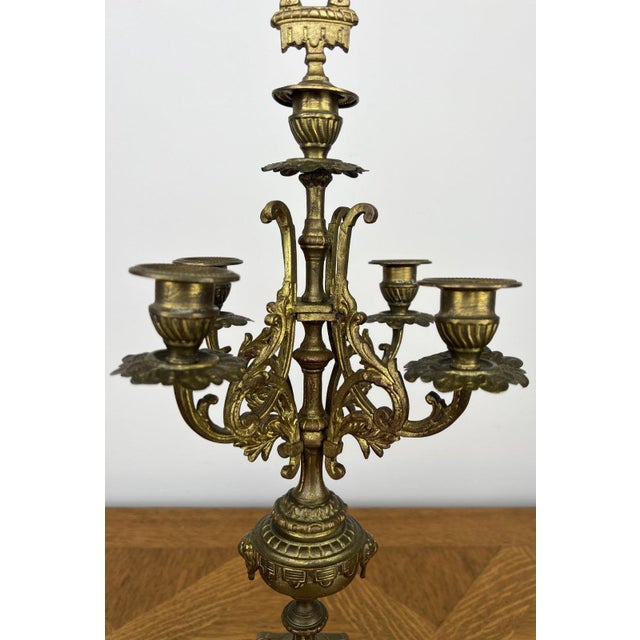 French Style Five-Arm Candleholders in Brass, Set of 2 For Sale - Image 6 of 18