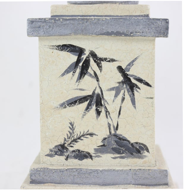 2000 - 2009 Vintage Obelisk Wooden Hand-Painted Chnoiseries Bamboo Column Table Lamp For Sale - Image 5 of 9