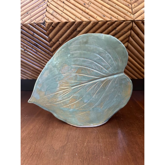 Vintage Signed Leaf Shaped Glazed Ceramic Vase For Sale In Los Angeles - Image 6 of 13