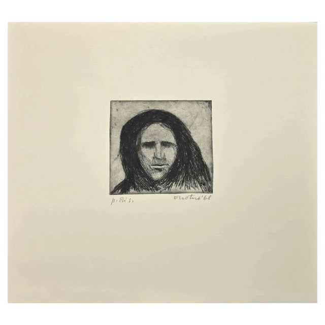 Enotrio Pugliese, Portrait, 1970s, Etching For Sale