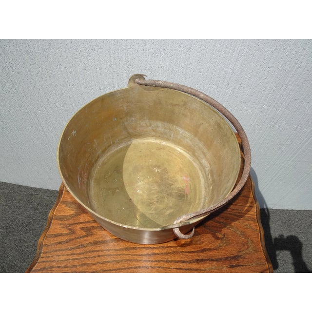Large Vintage Brass Pot W Handle For Sale In Los Angeles - Image 6 of 12