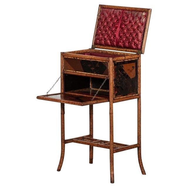 19th Century French Bamboo & Lacquer Work Table, 1870s For Sale