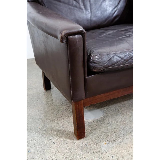 1960s Mid Century Danish Modern Lounge Chair Brown Leather Armchair Denmark Wood Frame For Sale - Image 9 of 12