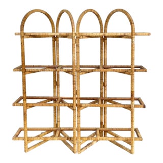 Vintage Coastal Rattan Wrapped Etagere For Sale
