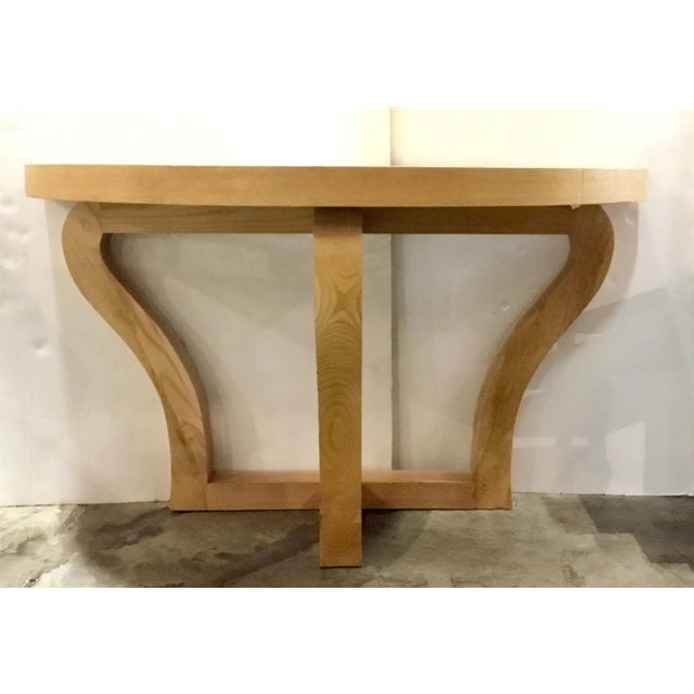 2010s Modern Light Oak Finished Demi-Lune Console Table For Sale - Image 5 of 5