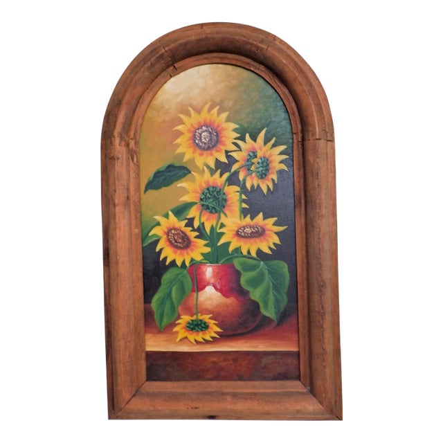 1930s Sunflowers Oil on Canvas Painting For Sale