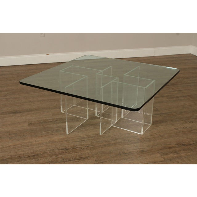 1980s Hollywood Regency Glass Top Lucite Coffee Table For Sale - Image 5 of 12