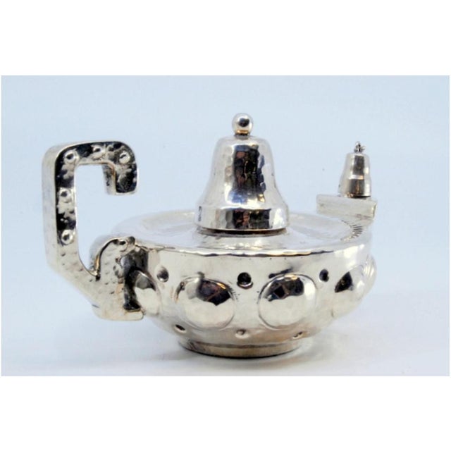 Hammered Silver Lamp with Reliefs For Sale - Image 3 of 9