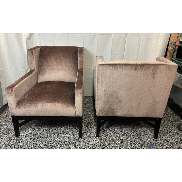 2010s Pair Bernhardt Prentiss Pinstripe Velvet Arm Chairs For Sale - Image 5 of 7